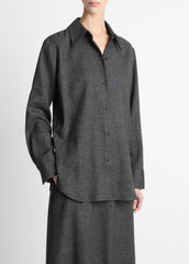 Italian Jaspe Relaxed Button-Front Shirt in Long Sleeve - MEDIUM HEATHER GREY