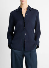 Stretch-Silk Button-Front Blouse in Long Sleeve - COASTAL BLUE