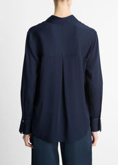 Stretch-Silk Button-Front Blouse in Long Sleeve - COASTAL BLUE