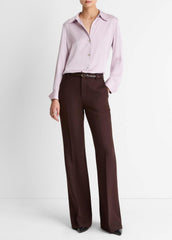 Silk-Blend Slim Button-Front Blouse in Long Sleeve - IRIS QUARTZ