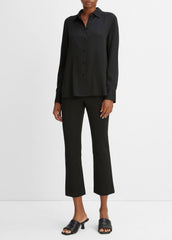 Slim Fitted Stretch-Silk Blouse in Long Sleeve - BLACK