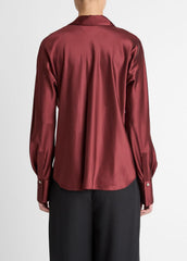 Silk Bias Long-Sleeve Blouse in Long Sleeve - BORDEAUX