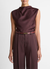 Satin Draped Cowl-Neck Top in Tank Tops - FIG