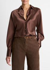 Silk Bias Long-Sleeve Blouse in Long Sleeve - ESPRESSO