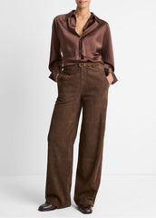 Silk Bias Long-Sleeve Blouse in Long Sleeve - ESPRESSO