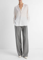 Silk Satin Band-Collar Blouse in Long Sleeve - OPTIC WHITE