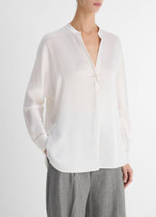 Silk Satin Band-Collar Blouse in Long Sleeve - OPTIC WHITE