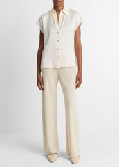 Silk Cap-Sleeve Ruched-Back Blouse in Short Sleeve - CHIFFON