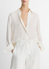Stretch-Silk Button-Front Blouse in Long Sleeve - OFF WHITE