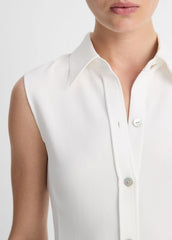 Sleeveless Button-Front Shirt in Short Sleeve - OFF WHITE
