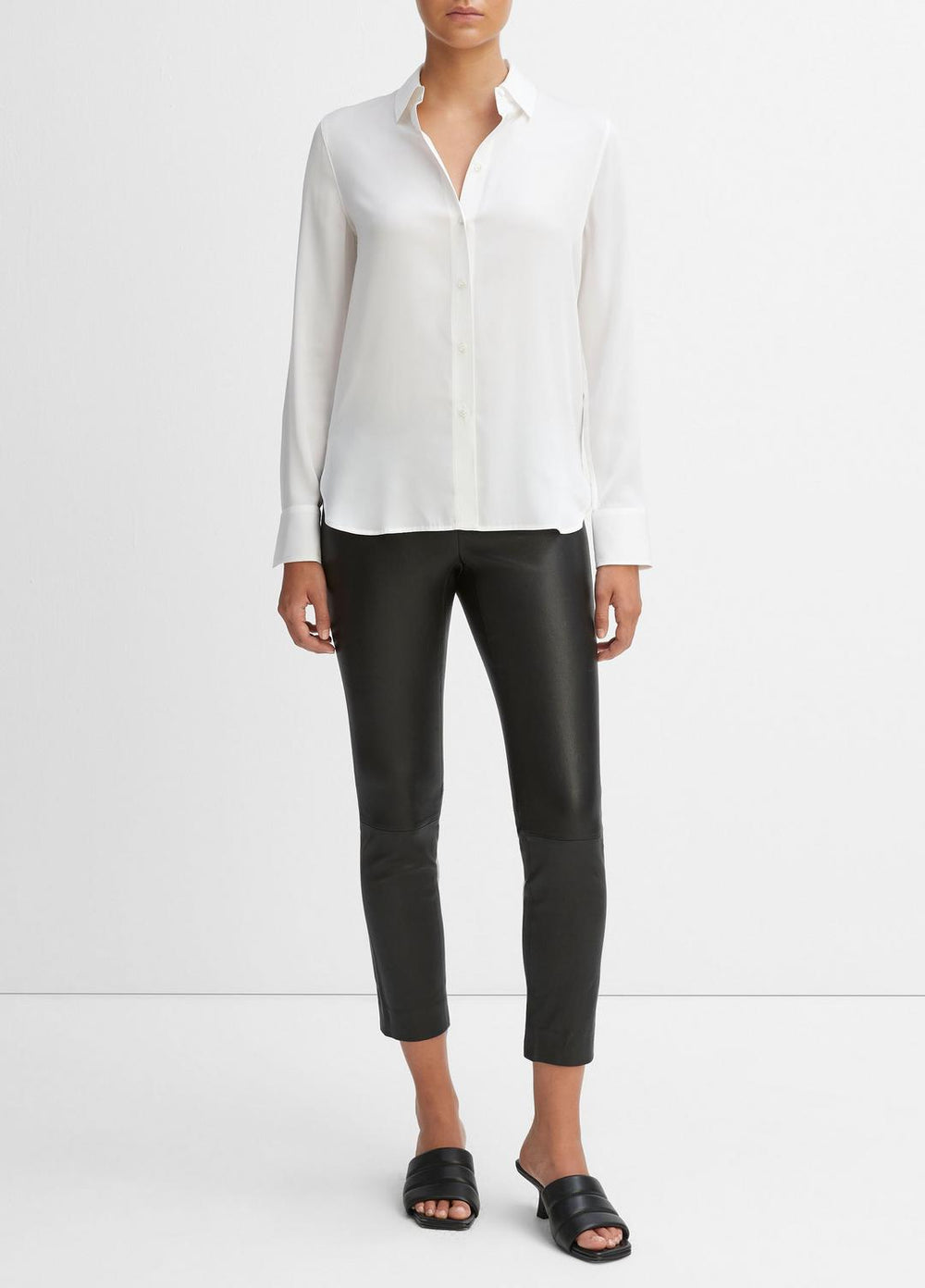 Slim Fitted Stretch-Silk Blouse in Long Sleeve - OPTIC WHITE