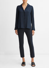 Slim Fitted Stretch-Silk Blouse in Long Sleeve - COASTAL BLUE