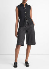Sleeveless Button-Front Shirt in Short Sleeve - BLACK