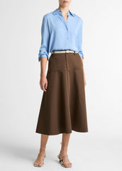 Stretch-Silk Button-Front Blouse in Long Sleeve - HYDRA