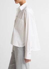 Cotton Cropped Button-Front Shirt in Long Sleeve - OPTIC WHITE