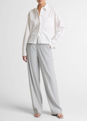 Cotton Cropped Button-Front Shirt in Long Sleeve - OPTIC WHITE