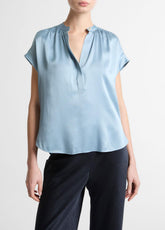 Silk Gathered Cap-Sleeve Blouse in Short Sleeve - DEL MAR