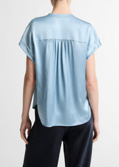 Silk Gathered Cap-Sleeve Blouse in Short Sleeve - DEL MAR