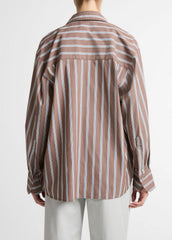 Striped Cotton-Blend Button-Front Shirt in Long Sleeve - BROWN MULTI