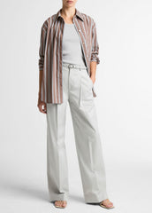 Striped Cotton-Blend Button-Front Shirt in Long Sleeve - BROWN MULTI