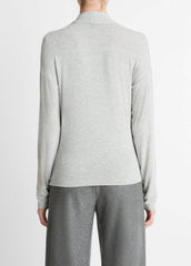 Relaxed Fixed-Wrap Jersey Top in Long Sleeve - HEATHER PALE GREY