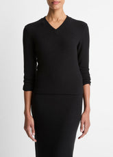 Cozy Rib High V-Neck Top in Long Sleeve - BLACK