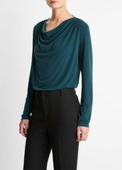Matte Jersey Cowl-Neck Top in Long Sleeve - JUNIPER