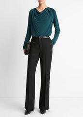 Matte Jersey Cowl-Neck Top in Long Sleeve - JUNIPER