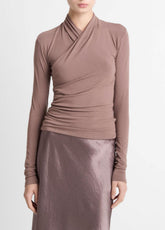 Fixed Wrap Long-Sleeve Top in Long Sleeve - SMOKY BERRY