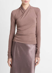 Fixed Wrap Long-Sleeve Top in Long Sleeve - SMOKY BERRY