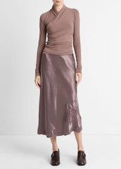 Fixed Wrap Long-Sleeve Top in Long Sleeve - SMOKY BERRY