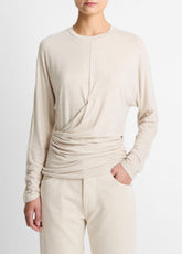 Fixed-Drape Long-Sleeve T-Shirt in Long Sleeve - HEATHER CREAM OAT
