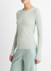 Ribbed Pima Cotton Long-Sleeve T-Shirt in Long Sleeve - LIGHT ALOE STONE