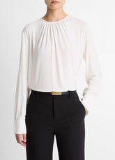 Matte Jersey Gathered Blouse in Long Sleeve - OFF WHITE