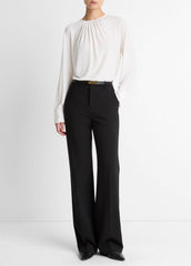 Matte Jersey Gathered Blouse in Long Sleeve - OFF WHITE
