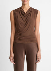 Jersey Draped Cowl-Neck Top in Tank Tops - ESPRESSO