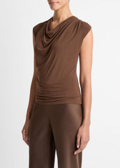Jersey Draped Cowl-Neck Top in Tank Tops - ESPRESSO