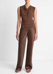 Jersey Draped Cowl-Neck Top in Tank Tops - ESPRESSO