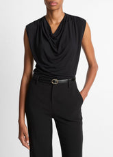 Jersey Draped Cowl-Neck Top in Tank Tops - BLACK