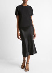 Pima Cotton Crew Neck T-Shirt in Short Sleeve - BLACK