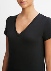 Essential Pima Cotton V-Neck T-Shirt in Short Sleeve - BLACK