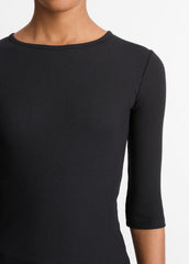 Elbow-Sleeve Crew Neck T-Shirt in Short Sleeve - BLACK