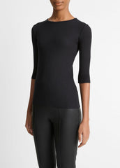 Elbow-Sleeve Crew Neck T-Shirt in Short Sleeve - BLACK