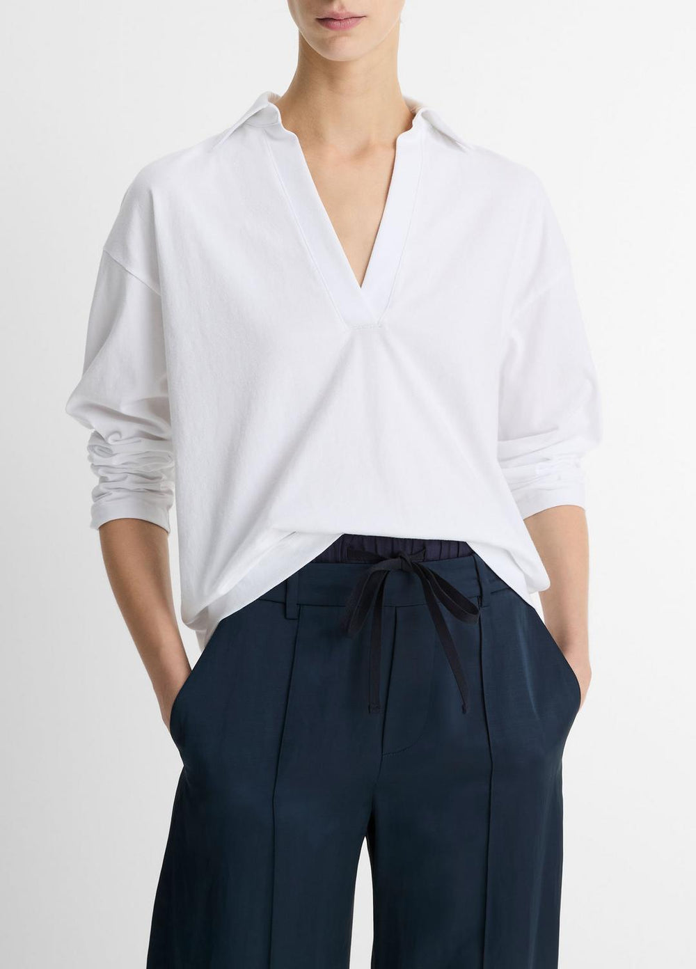 Easy Pima Cotton Long-Sleeve Polo Shirt in Long Sleeve - OPTIC WHITE
