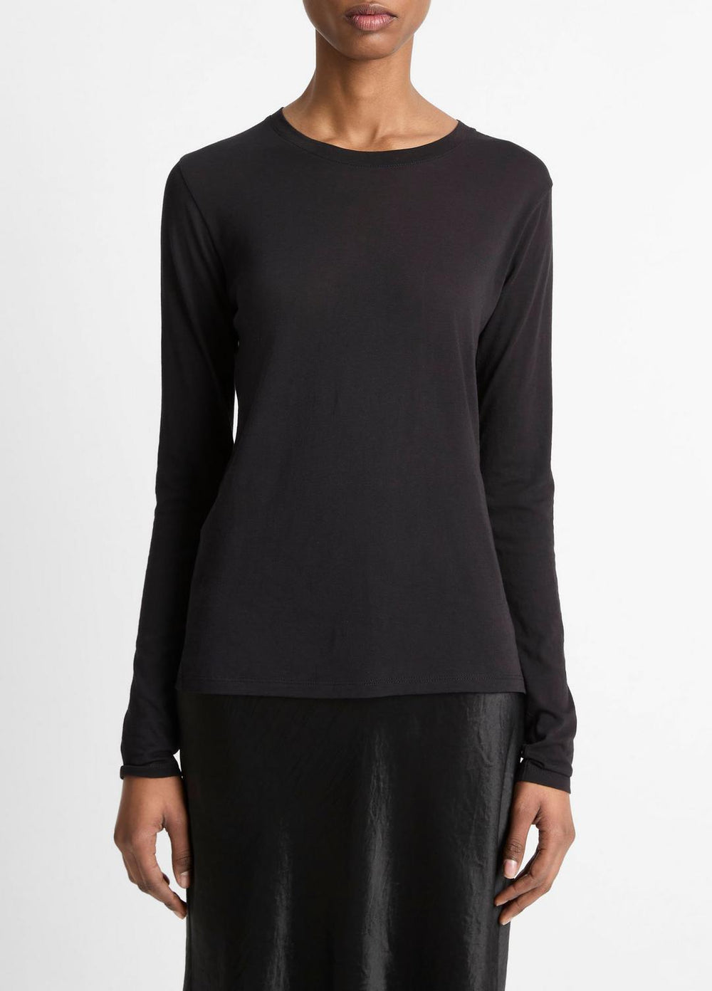 Essential Long Sleeve Crew Neck T-Shirt in Long Sleeve - BLACK