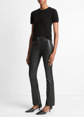 Stretch Leather Boot-Cut Pant in Trousers - BLACK