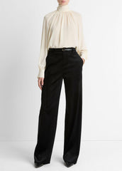 Italian Velvet High-Waist Wide-Leg Trouser in Wide Leg - BLACK