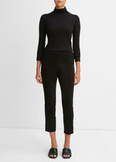 Stretch Suede Split Hem Crop Legging in Leggings - BLACK
