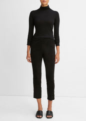 Stretch Suede Split Hem Crop Legging in Leggings - BLACK