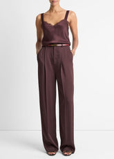 Satin Pleated Wide-Leg Trouser in Trousers - DARK FIG